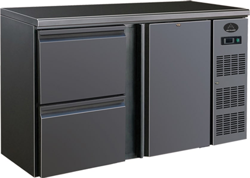 Gastro Barkühler Bar-Kühlschrank schwarz 1 Tür 2 Schubladen 350 l, 1462x513x860 mm 0-10°C