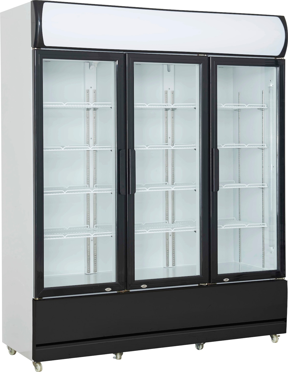 Kühlschrank BONGO | 3x Glastür & Display | 1065 Liter, HxBxT 197,3x160x61cm | +1/+10°C | Grau, Front Schwarz + CHEFGASTRO Geschirrtuch