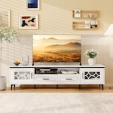 thumbnail of COSTWAY Mueble TV de bambú, mueble bajo para televisores de hasta 80 pulgadas, mueble TV con 2 cajones, 2 puertas (blanco)