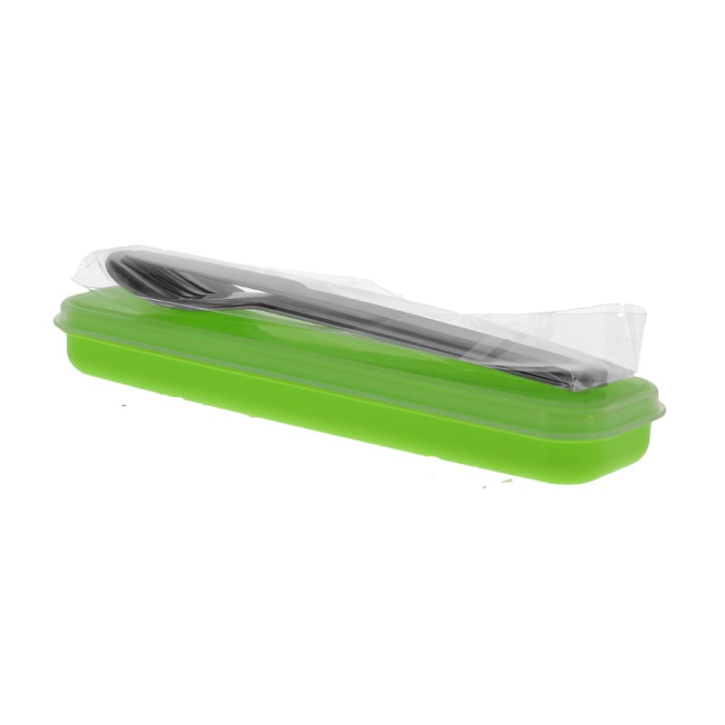 CREAPAK set couvert reutilisable boite plastique verte 21x5.5x2.2 cm - carton de 20