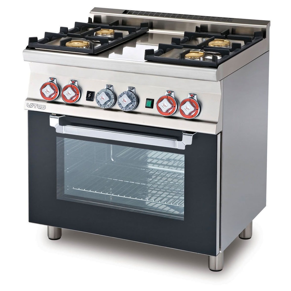 Cucina gas 4 fuochi con forno gas statico e grill. Misure 80x60 h90 cm. Porta vetro. Modello CF4-68G