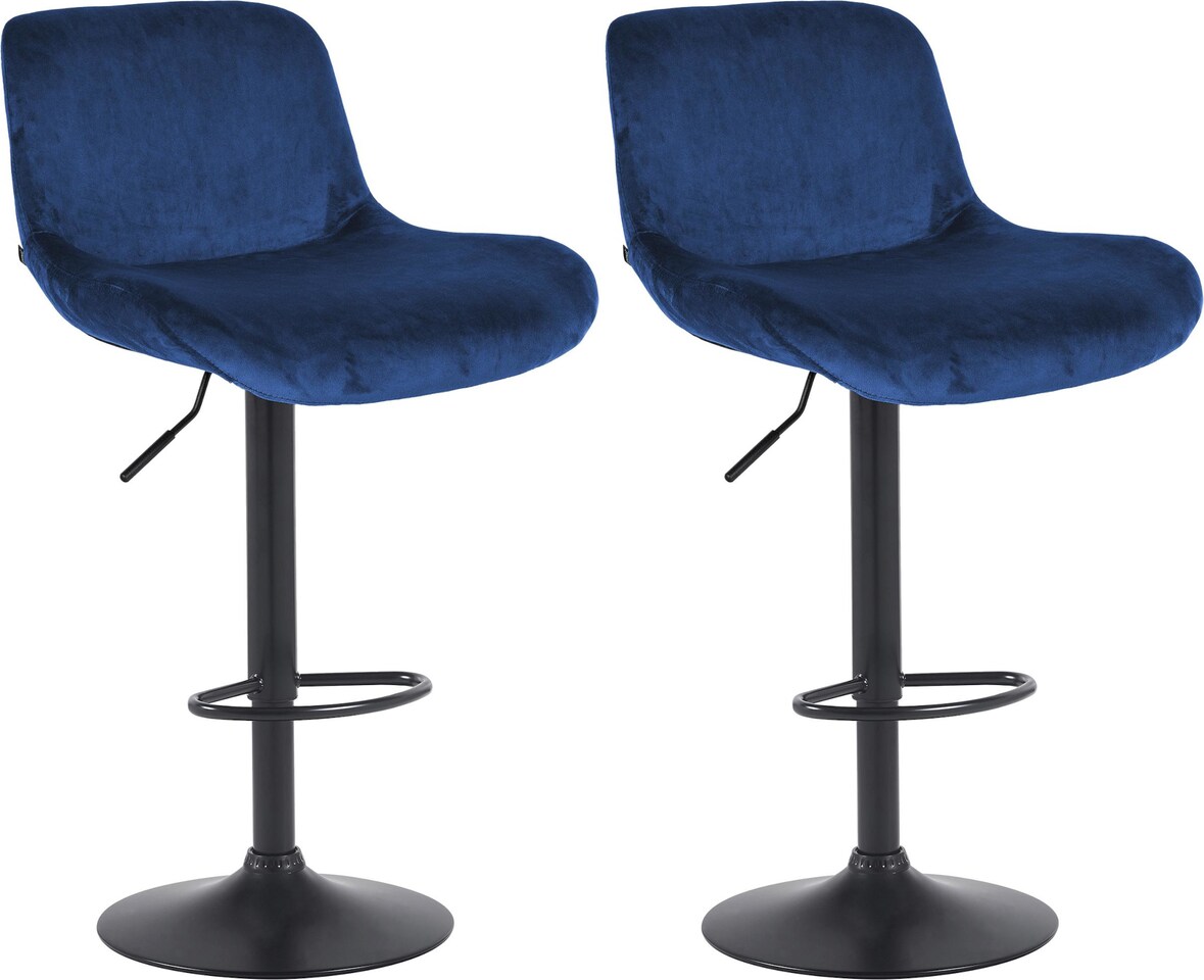 2er Set Barhocker PONOR - Samt Blau 50x50x85 cm Schwarz | Barstuhl Höhenverstellbar Mit Lehne Drehbar Tresenhocker Tresenstuhl Kneipenhocker
