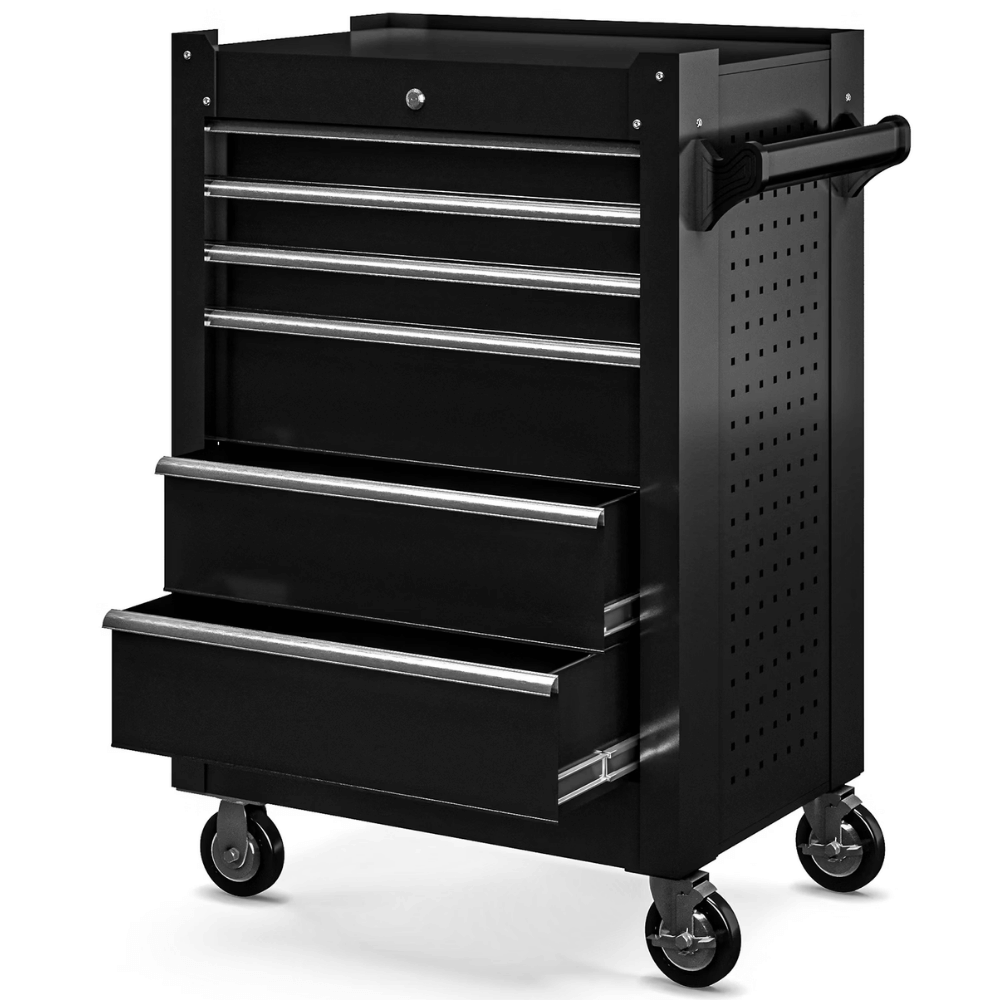 DELUKE Mobiler Werkstattwagen leer SANUZ - 6 Schubladen abschließbar inkl. Antirutschmatten Werkzeugwagen Rollwagen Werkzeugaufbewahrung 99,5x68x46cm 