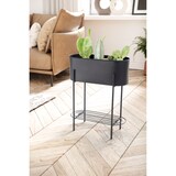 thumbnail of Pflanzgefäß Metall 51x65x22 cm Pflanzkübel Schwarz mit Gestell und Ablage, Design Pflanzenkübel Blumenkasten Indoor, Blumenkübel Blumentopf