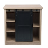 thumbnail of Commode HWC-K75, armoire étagère, porte coulissante 5 compartiments de rangement, aspect bois métal industriel 84x80x40cm ~ naturel
