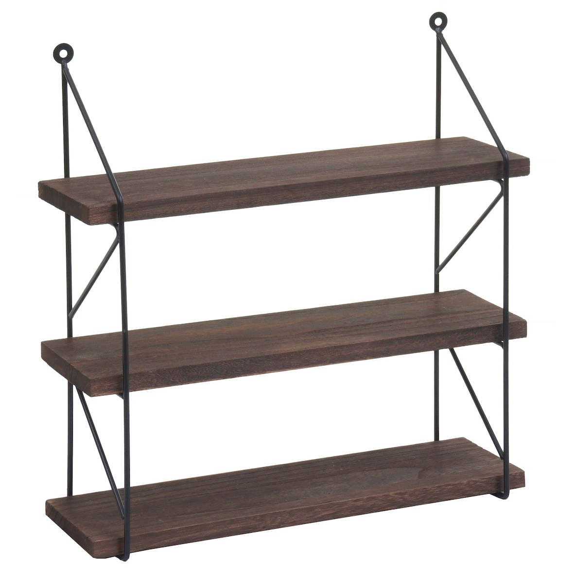 Estante de pared HWC-K78, estante colgante estante flotante, 3 estantes metal madera maciza industrial 40x40x13cm ~ marrón oscuro