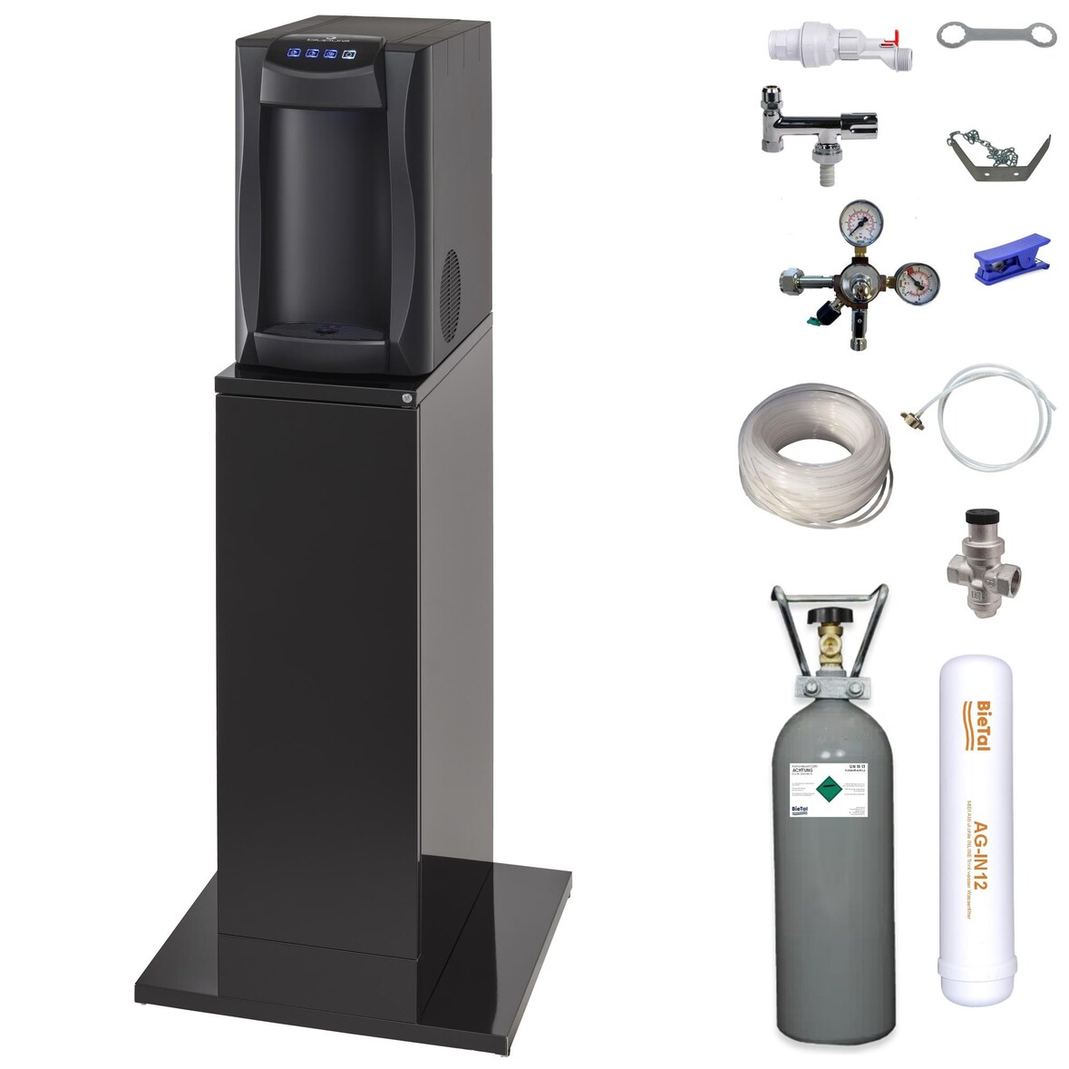 Sprudelwassergerät Tafelwasseranlage Piccola 15 Fizz schwarz SET & Unterschrank