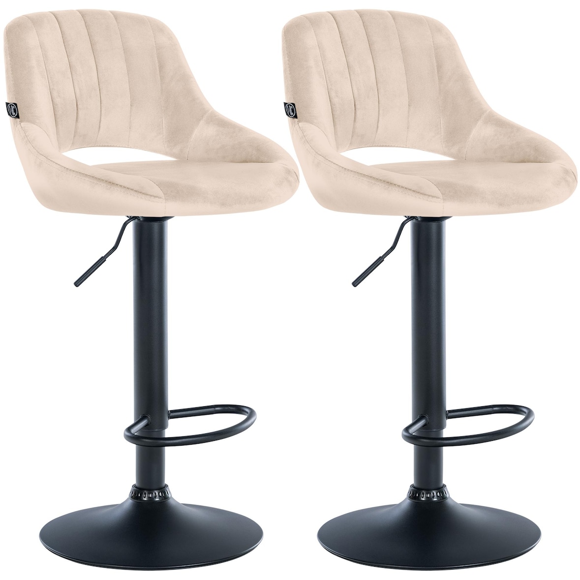 CLP Set van 2 barkrukken Milet fluweel Fluweel HBT: 85x47x48 cm Metaal mat zwart creme