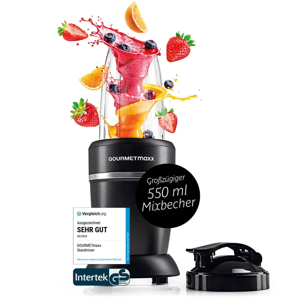 'GOURMETmaxx Nutrition Mixer Pro 1.000 mit Zubehörset M - Shakes, Smoothies & Co.