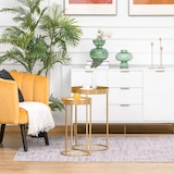 thumbnail of HOMCOM Conjunto de 2 mesas de centro modernas empilháveis ​​Estrutura metálica dourada  Ø39x63 cm e Ø30.8x56 cm Parte superior preta e branca