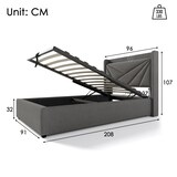 thumbnail of Einzelbett 90×200 mit Stauraum, USB Typ C Ladefunktion, komfortables Kopfteil aus Baumwolle-Leinen, robuste Latten, modernes Design, Grau
