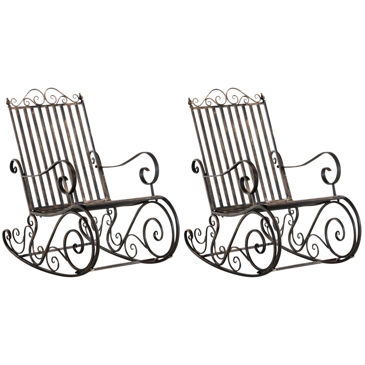 Lot de 2 Fauteuils à bascule d'extérieur Smilla en fer forgé Bronze