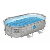 thumbnail of Piscina elevada con ojo de buey 4,27x25 x10m Efecto Piedra Gris - Piscina tubular ovalada + Escalera, Bomba + Cubierta 4 estaciones Bestway