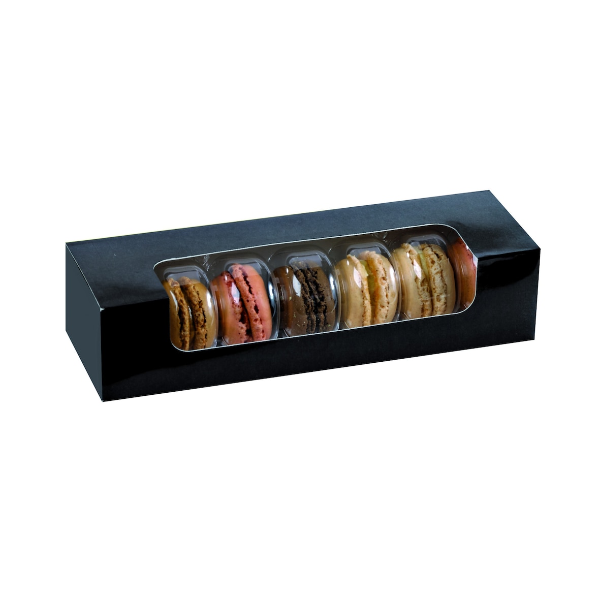 Ecolomique - 50 Pcs - Boîte carton rectangulaire noir pour 7 macarons - 21,5 x 6,8 x 4,8 cm - ECO210MAC7F