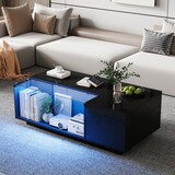 thumbnail of Couchtisch 100x50x35 cm Hochglanz Glasplatte LED-Schubladen Stauraum Ablage Wohnzimmer Tisch modern Design schwarz
