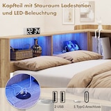 thumbnail of Merax Einzelbett 90x200cm, Stauraumbett mit LED, USB & Schreibtisch, Regalen & Schubladen, Holz, Naturfarbe