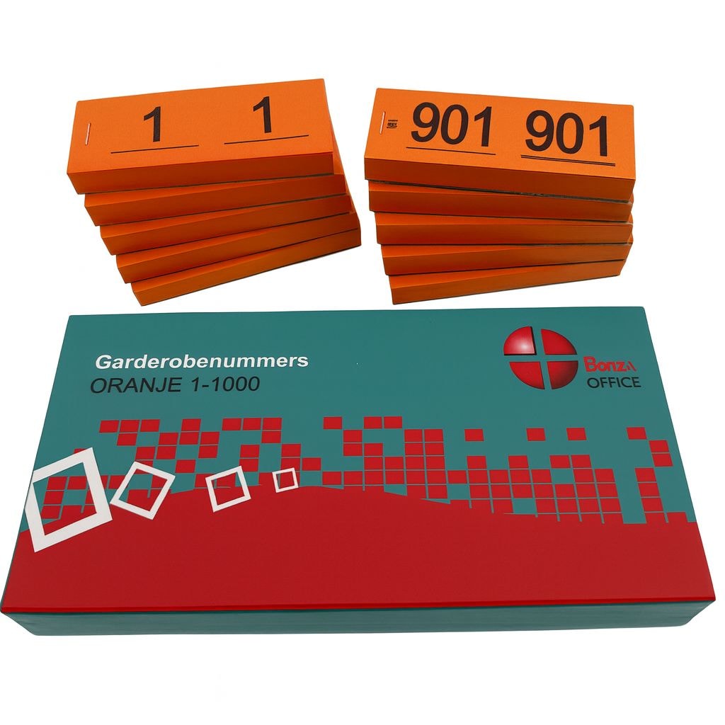 Benza - Garderobenummers cloakroom – Set 1 t/m 1000 – Dubbele Tickets - Oranje