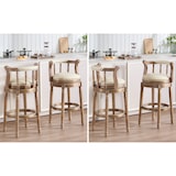 thumbnail of Barhocker aus Echtleder+Holz Weiß mit Rückenlehne 360 Grad drehbar gepolsterter Sitz Barstuhl für Küche Theke, 96x55x55 cm