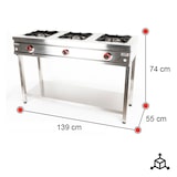 thumbnail of Romux® Cuisinière à Gaz 3 Feux 139x55 cm avec Armoire Horizontal en Acier Inox avec Régulateur de Flamme et Thermocouple | Réchaud à Gaz Butane