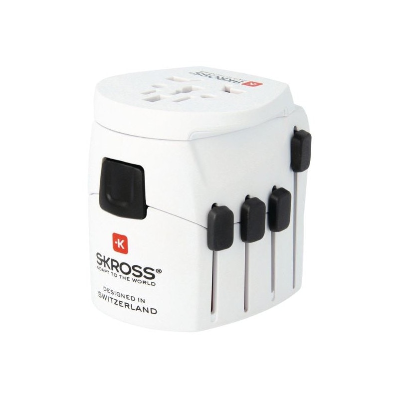 SKROSS 61260 World Adapter PRO - World, weiß - geeignet für alle geerdeten und ungeerdeten Geräte (2- und 3-polig)