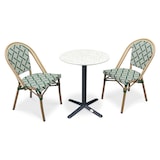 thumbnail of Ensemble repas de jardin 2 places en acier, plateau rond en terrazzo et fauteuil vert - BISTRO