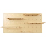 thumbnail of Wandpaneel HWC-P24, Wanddekoration Wandregal Steckboard Lochplatte, 4 Ebenen Aufhängung 100x50cm FSC® ~ naturfarben
