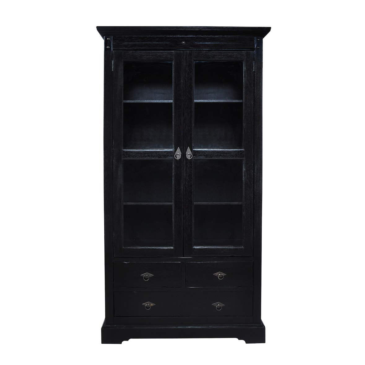 SIT Möbel Acacia vitrinekast | 2 deuren met glasinzet, 3 laden | antiek afwerking | B 98 x D 44 x H 183,5 cm | 09804-30 | Serie SAMBA