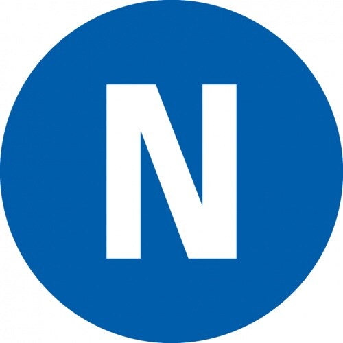 Aufkleber I Leiterkennzeichen N Neutralleiter, RoHS-konform, Folie, selbstklebend, Ø 16mm, 20/Bogen, DIN EN 60445 / IEC 60417