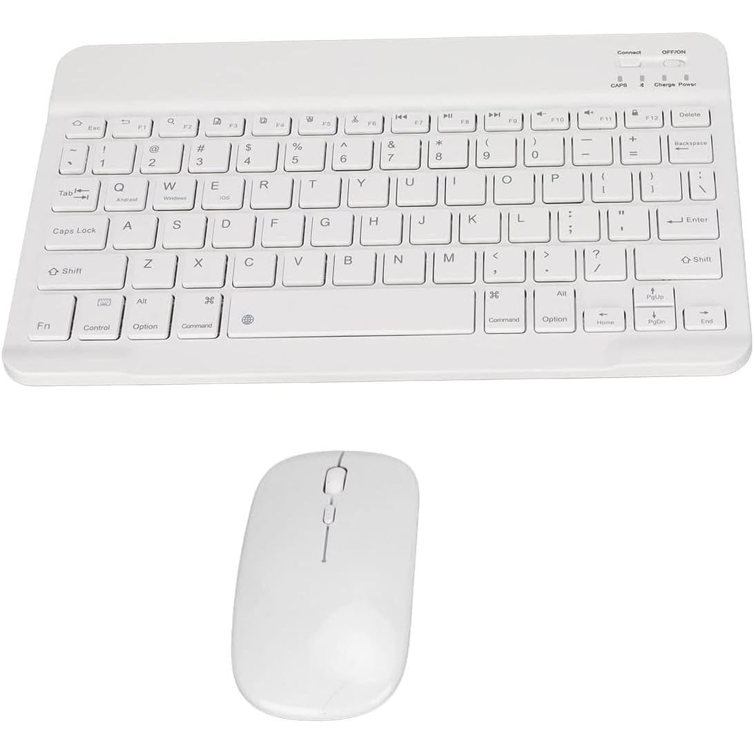 Teclado sem fio fino universal portátil com mouse sem fio pequeno (branco)