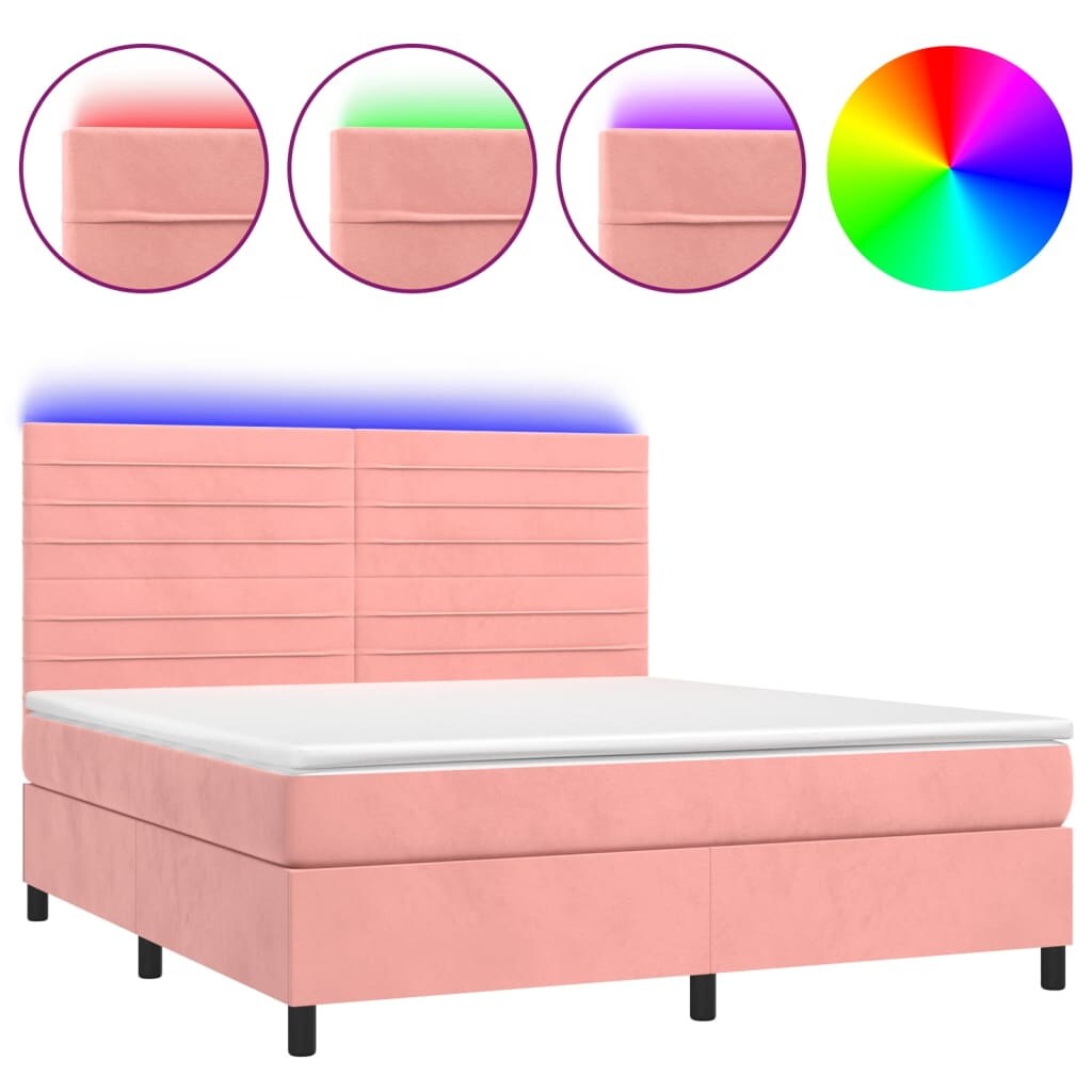 vidaXL Boxspringbett mit Matratze & LED Rosa 180x200 cm Samt