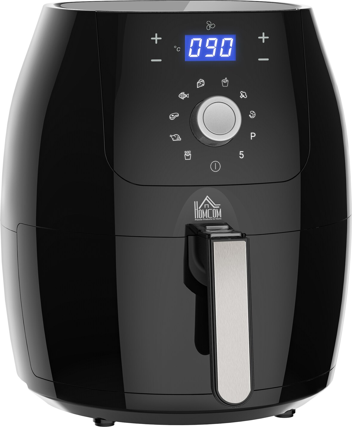 HOMCOM Freidora sin Aceite 5.5L con Pantalla LED Táctil 8 Programas Temporizador 1700W Temperatura Ajustable y Apagado Automático 41x33x37 cm Negro