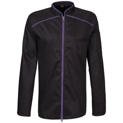 220 - Kochjacke langarm, 2-wege RV, Fb. schwarz mit farbiger Paspel : purple 65% Polyester 35%Baumwolle 220 g/m² 4XL