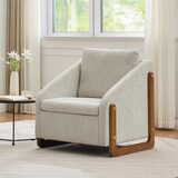 thumbnail of Sessel Polstersessel Wohnzimmerstuhl Relaxsessel Akzentstuhl mit Holzarmlehnen und Chenille Bezug 73x73x73 Beige