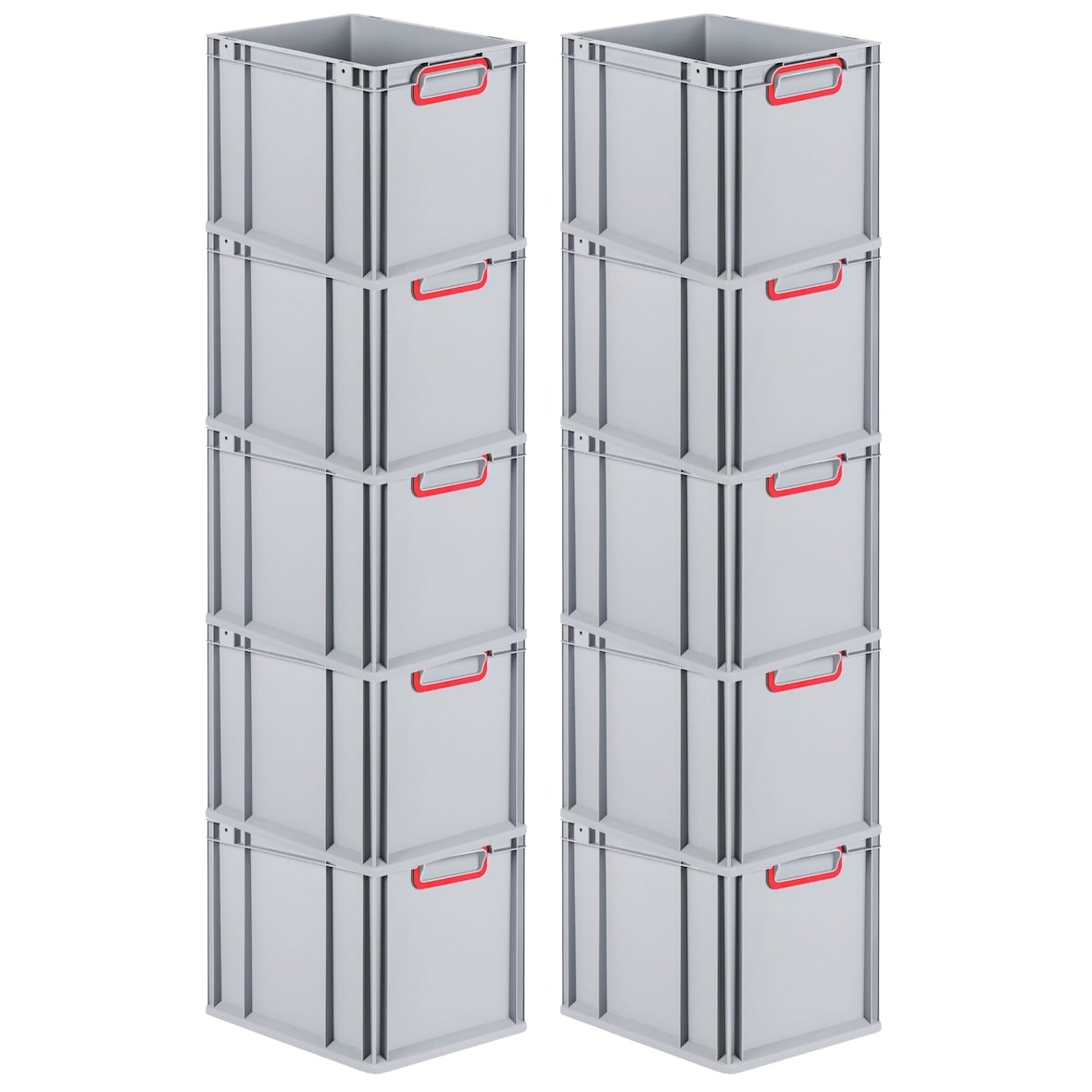 PROREGAL 10x Eurobox NextGen Color | HxBxT 22x30x40cm | 30 Liter | Griffe rot geschlossen | Glatter Boden | Eurobehälter