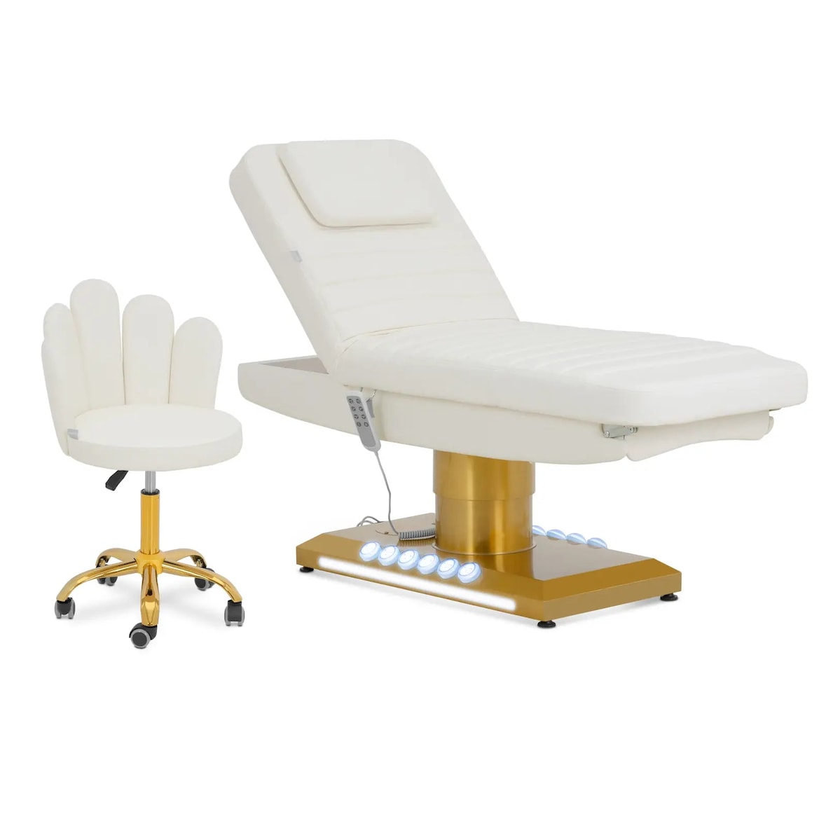 Helloshop26 - Elektrische Massageliege und Rollhocker mit Rückenlehne Tragkraft 200 kg weiß/gold beheizt gold/weiß 14_0010005