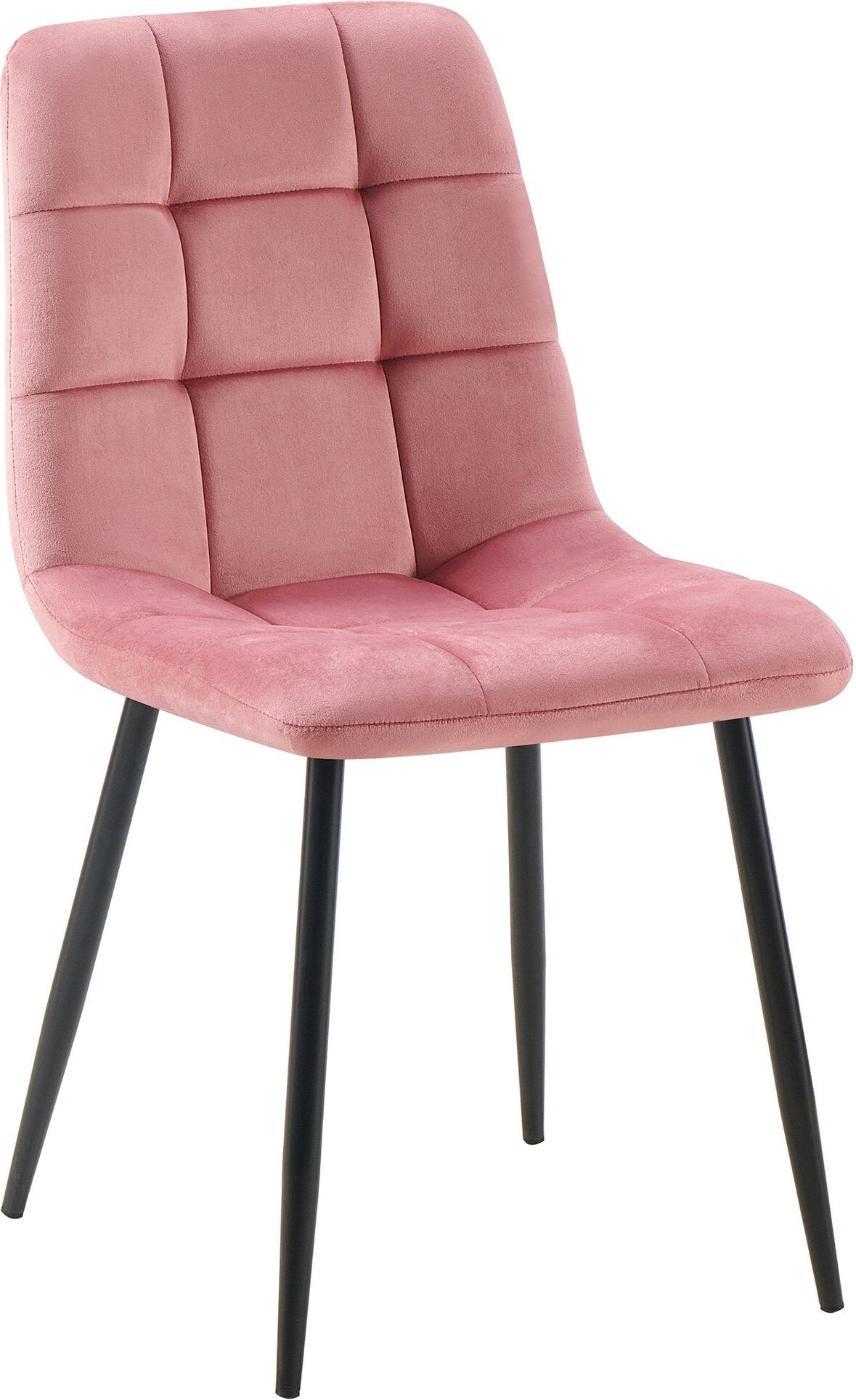 Décoshop26 - Esszimmerstuhl x1 quadratische Ziernähte rosa Samt schwarze Metallbeine 10_0001970
