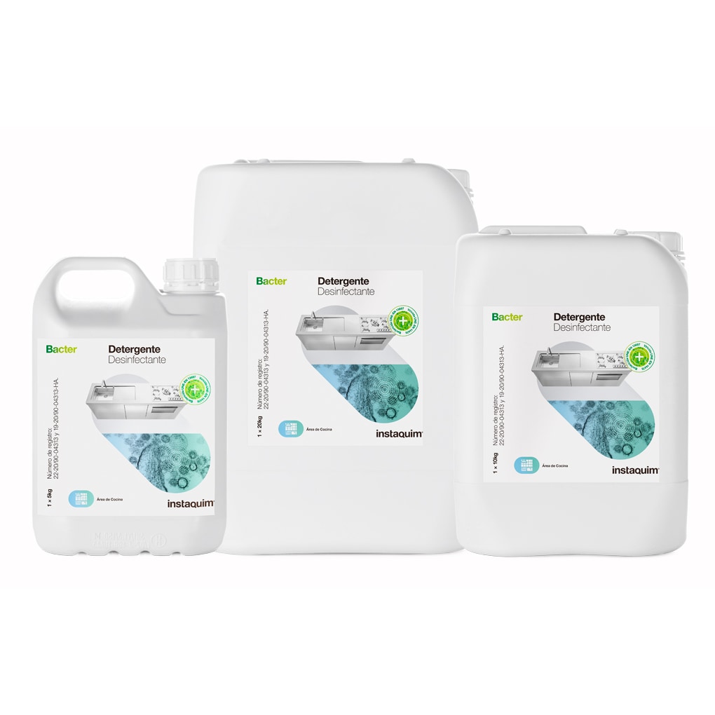 Instaquim | Bacter - Detergente desinfectante viricida, bactericida y desodorizante para equipos y superficies en cocinas | 5L