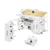 thumbnail of Kücheninsel 120x40x90 cm mit ausziehbarem 3-stufigem Organizer, klappbarer Arbeitsfläche, Rollen und Handtuchhalter, Weiß und Natur, MDF