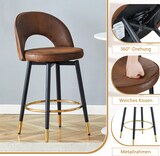 thumbnail of Barhocker Stoff Braun/Schwarz mit Metallgestell, 360° drehbar, mit Rückenlehne und Fußstütze