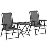 thumbnail of Outsunny conjunto de mesa y sillas de terraza exterior de 3 piezas muebles de jardín exterior plegables con estructura de acero y portavasos Gris
