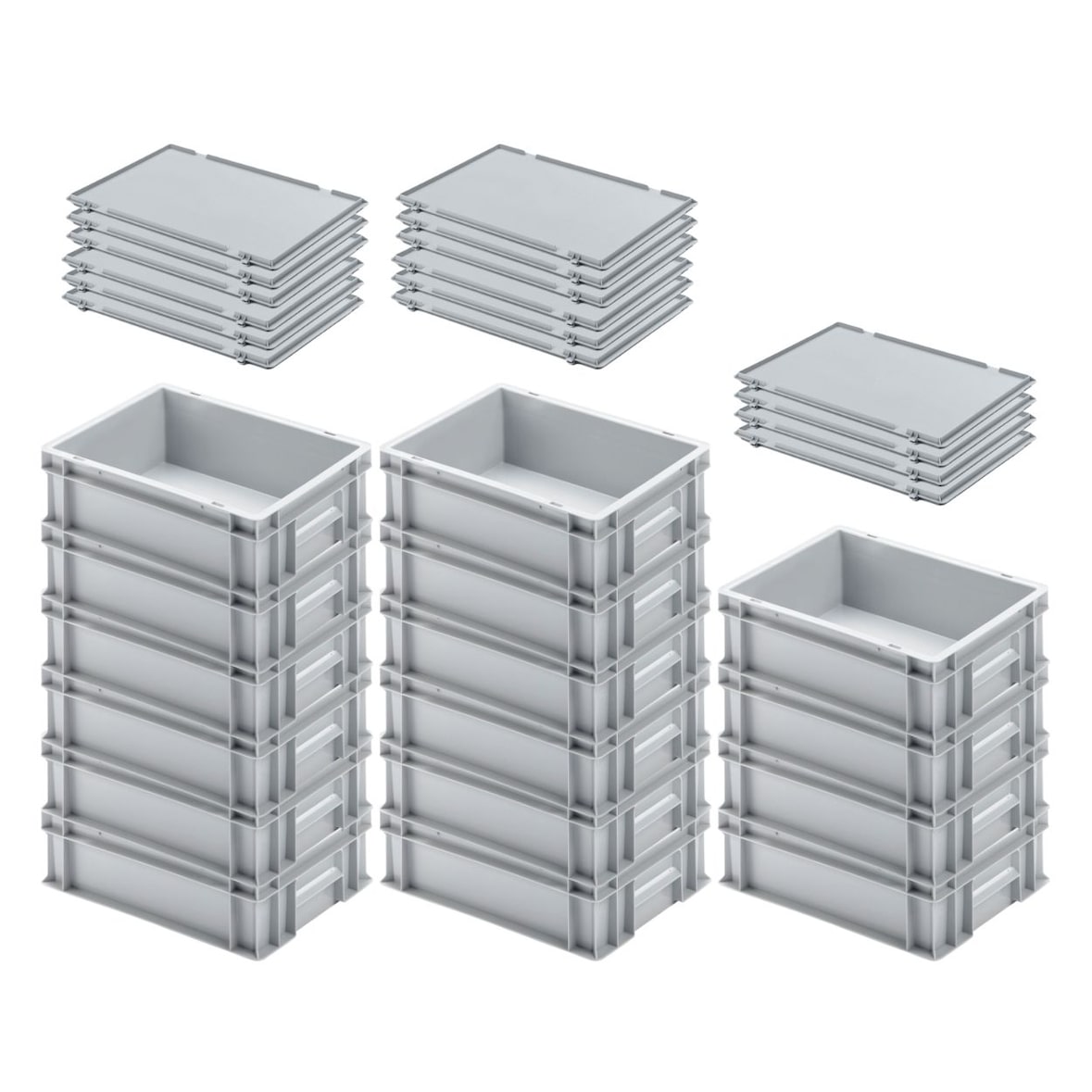 PROREGAL 16x Eurobehälter mit geschlossenem Griff und Scharnierdeckel | HxBxT 12x30x40cm | 11 Liter | Grau | Eurobox