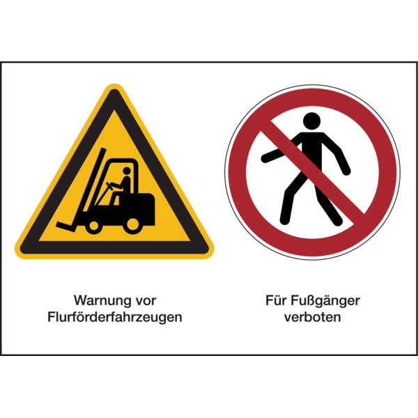 Kombischild, Flurförderfahrzeuge / Fußgänger verboten - 210x148x1.5 mm Kunststoff