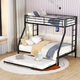 thumbnail of Merax Etagenbett für Erwachsene, Metallbett Hochbett mit ausziehbarem Bett 90x200cm/140x200cm/90x190cm, schwarz
