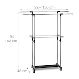thumbnail of Relaxdays Rollgarderobe mit 2 Kleiderstangen, ausziehbar, Kleiderständer auf Rollen, HBT: 162x150x48 cm, silber/schwarz