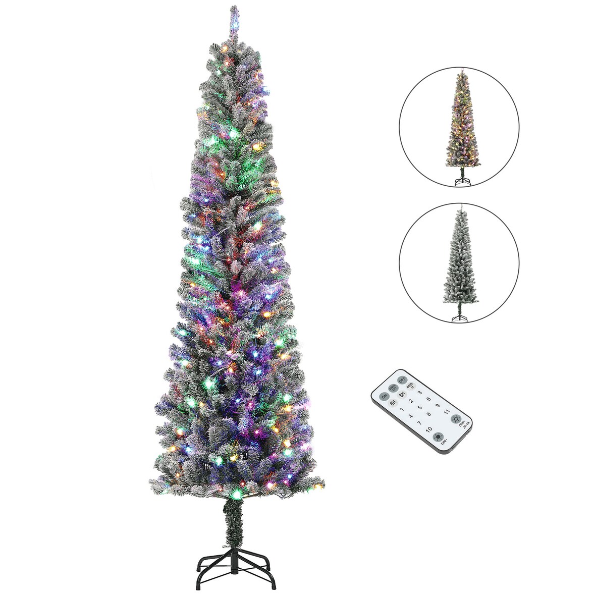 Árbol de Navidad 225 cm árbol de Navidad artificial con 220 luces LED de dos colores 519 ramas y soporte de acero árbol navideño para interior verde