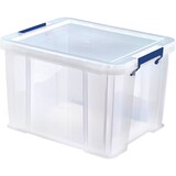 thumbnail of Bankers Box opbergdoos 36 liter, transparant met blauwe handvaten, set van 3 stuks verpakt in karton