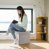 thumbnail of Relaxdays Sitzwürfel, faltbar, Sitzhocker mit Stauraum, Kordsamt, quadratisch, mit Deckel, Samthocker 38x38x38 cm, grau