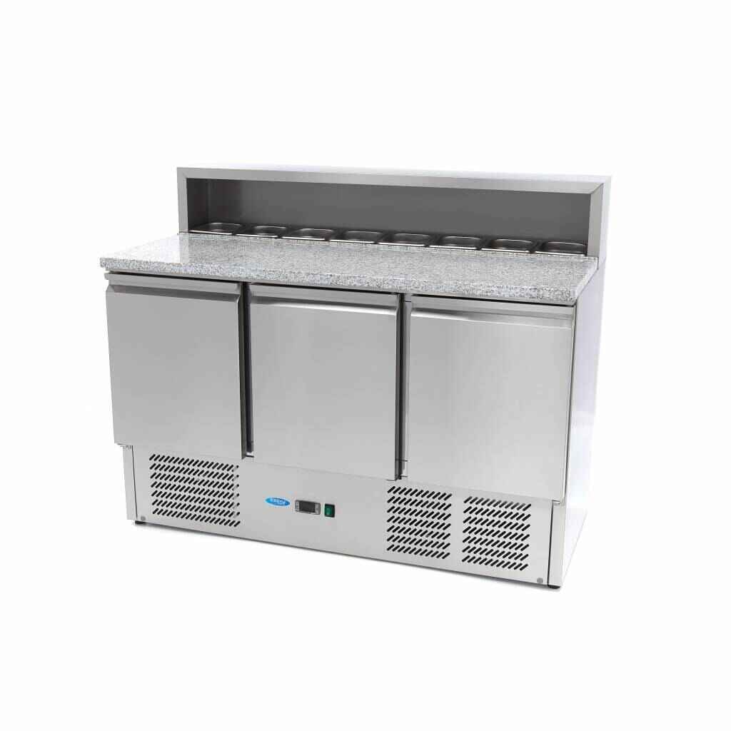 Koelkast voor het bereiden van pizza's - 137 cm - 3 deuren - past 8 x 1/6 GN - incl. roestvrijstalen deksel