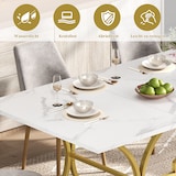 thumbnail of Esstisch 200x80cm für 8–10 Personen, modernes Marmordesign, wasserfest und kratzfest, goldfarbene Metallbeine