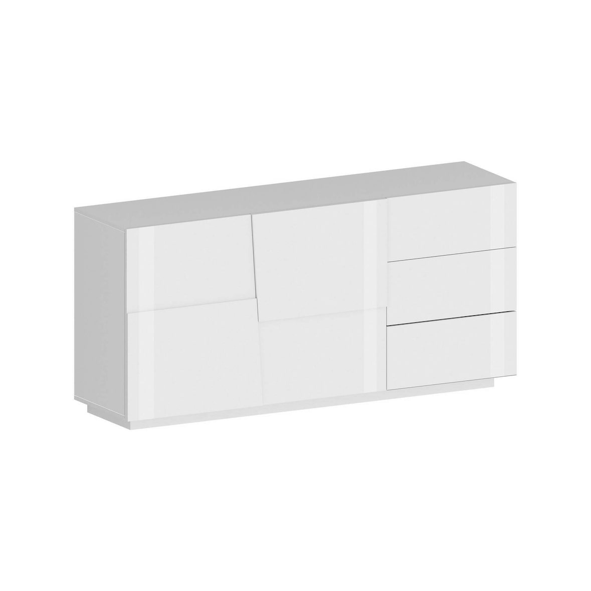 Dmora Kommode Ddalessi, Wohnzimmer-Buffet, Wohnzimmer-Kommode mit 2 Türen und 3 Schubladen, 180x44x86 cm, glänzendes Weiß